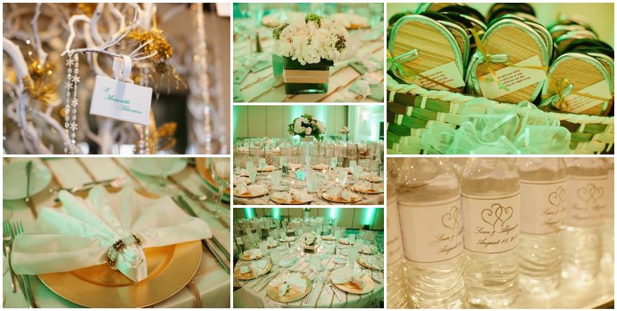 gold and green wedding details
