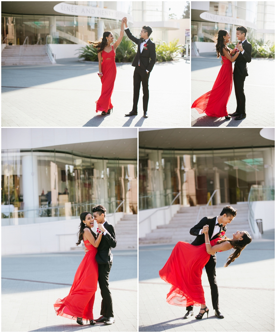 Fun dancing prom photos at Sergerstrom Center for the Arts